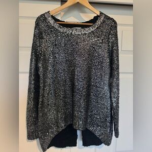 Alberto Makali Black and Silver Textured Top